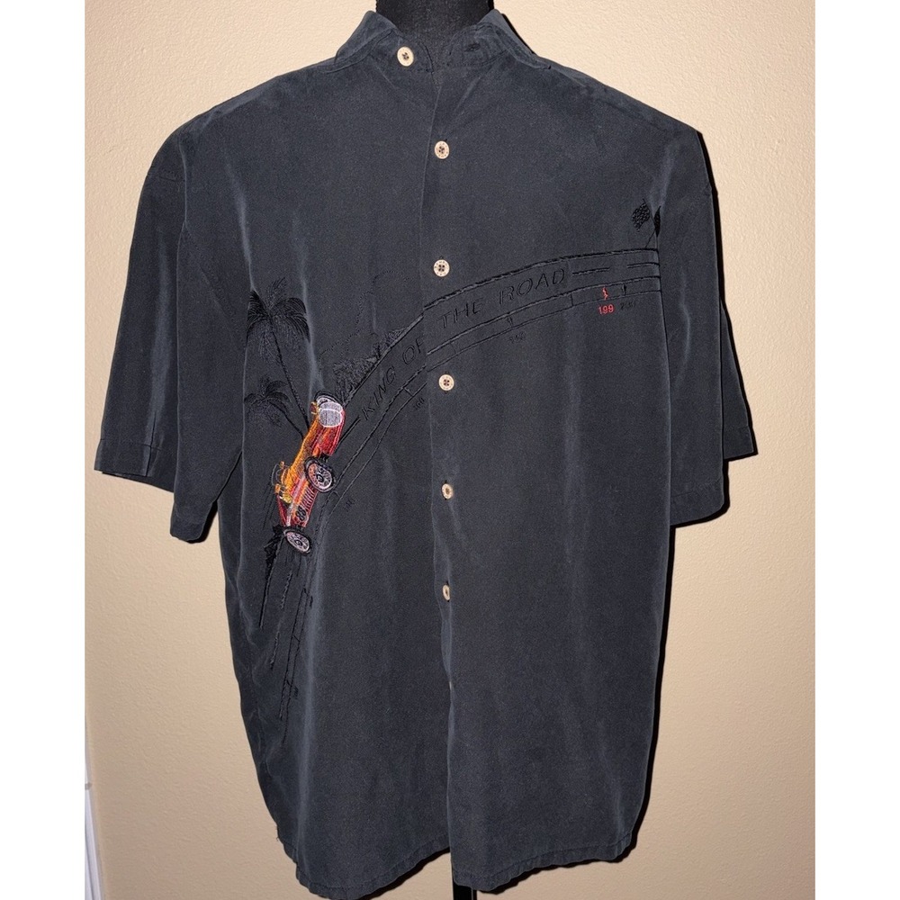 Bamboo Cay Bugatti King Of The Road Embroidered Button Up Hawaiian Black Med - Picture 2 of 10